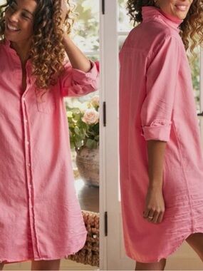 Frank & Eileen Mary Classic Shirtdress Sunset Pink Cotton Size Medium